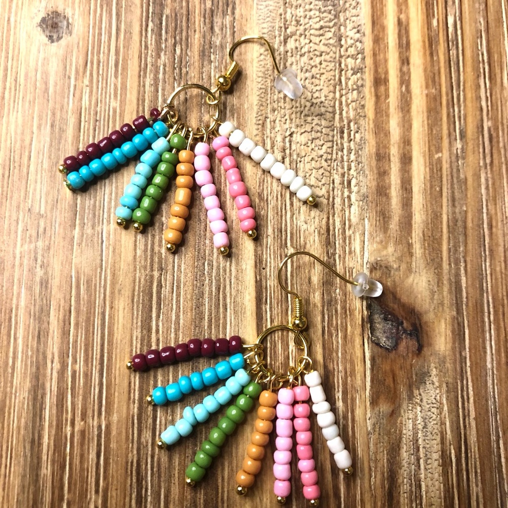 2” Handmade Rainbow Pride Beaded Earrings